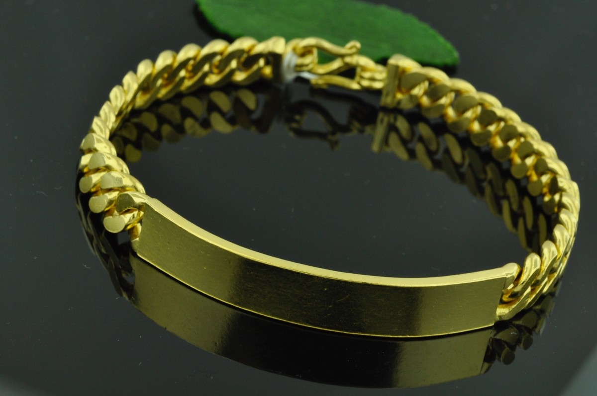 24K Solid Yellow gold Handmade I D curb Bracelet 8 inches