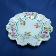 Made in Japan Floral Painted Scalloped Ruffled Sides Ceramic Ashtray Plate