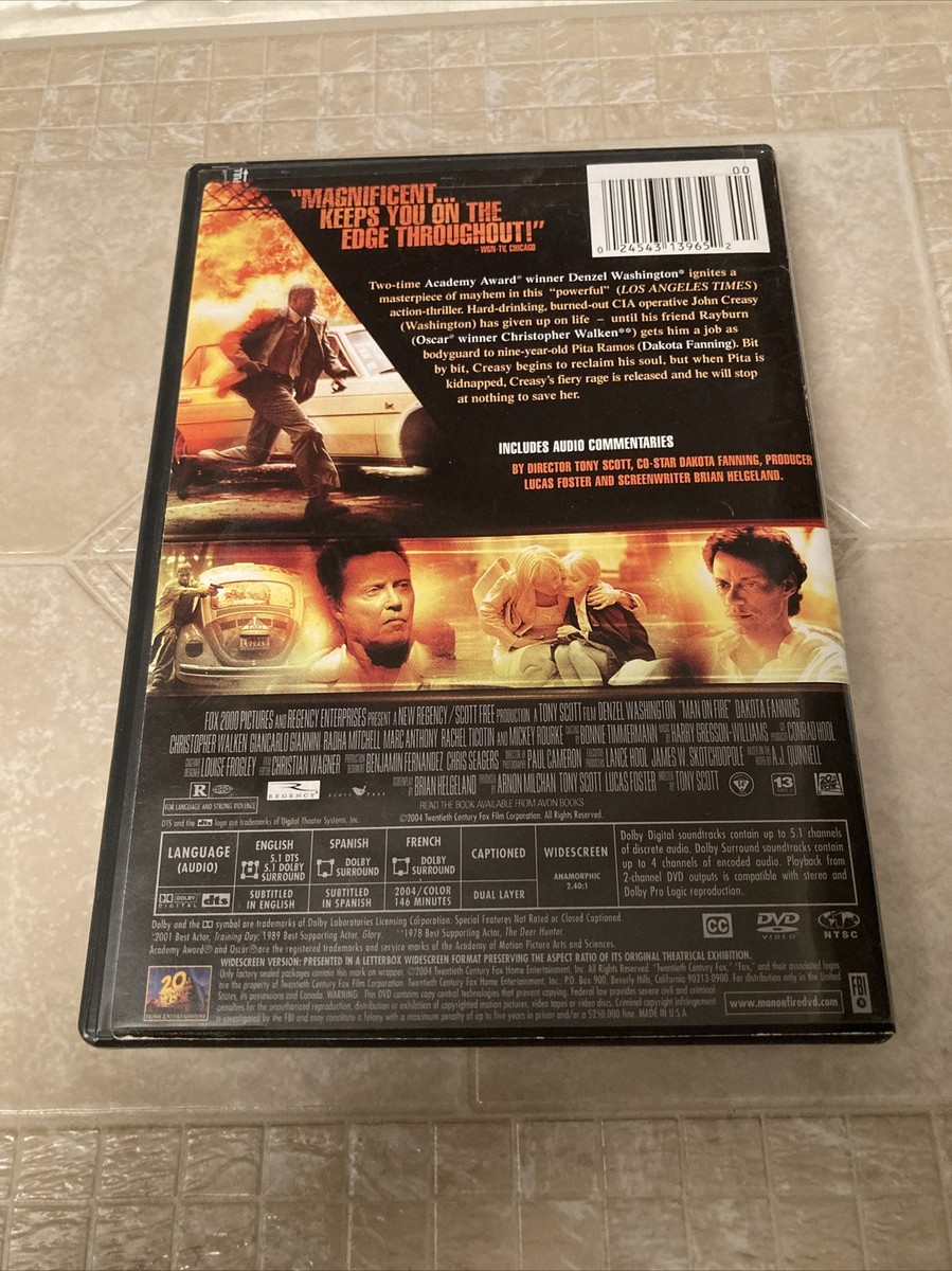 Man on Fire DVD 2004 Denzel Washington, Christopher Walken