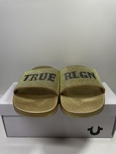True Religion Women  s Size 10 Meyer Bling Gold Back Slides Brand New