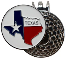 Golf ball marker with magnetic hat clip : Texas
