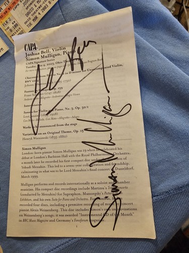 Signiertes Playbill - Joshua Bell, Geiger Simon Mulligan, Pianist - Bild 2 von 4