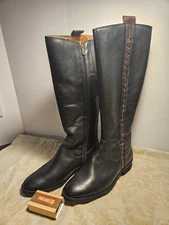 Pikolinos Garda Riding Boots Women's 39 US 8.5 Black Leather Brown Braid Trim FS