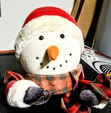 Snowman Head Tree Topper With Santa Hat and Scarf 14"