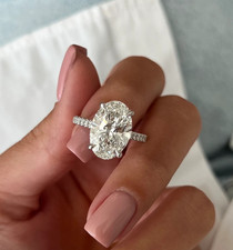 3.80Ct Oval-Cut VS1 Lab Grown Diamond Hidden Halo Engagement Ring 14k White Gold