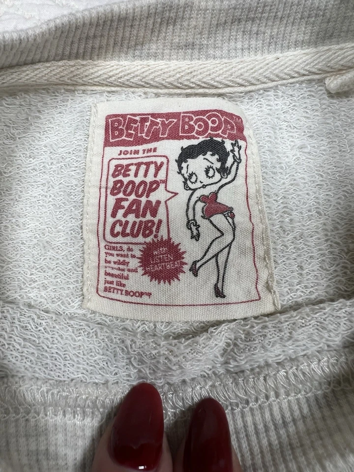 Sudadera gris Betty Boop Fan Club de colección para mujer suéter gráfico M Foto 3 de 4