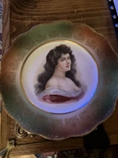 Antique  Late 1890’s Dresden Portrait Plate Gold Trim 9 .5” Excellent Pc