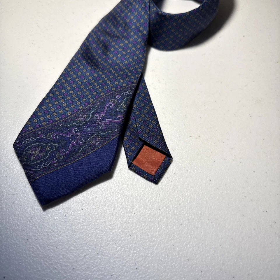 Corbata Strathmore Para Hombre Azul Círculos Geométricos 100% Seda Atada Flor Clásica Foto 4 de 4