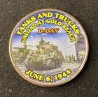 Colorized Kennedy Half Dollar D-Day Tanks And Trucks Unload At Gold Beach