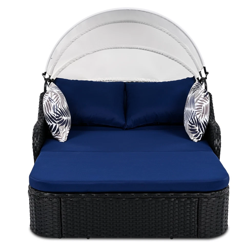Patio Daybed Double Lounge Sunbed Outdoor Conversation Canopy Yard Cushion - Image 2 of 4