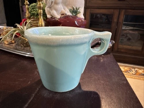 Hull Pottery USA Blue Drip Glaze O Handle Mug Vintage