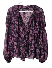 Sanctuary Top Women's XS Sheer Balloon Sleeves Tie Neck Excellent Condition