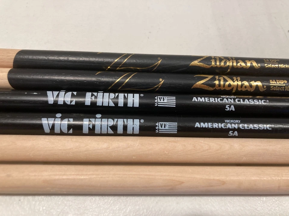 6 pares de baquetas Zildjian nuevas 5B y Super 5B usadas de colección puntas de madera de nogal selectas Foto 4 de 4