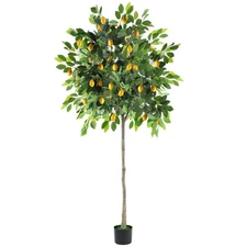 6FT Faux Lemon Tree with Vivid Leaves and Realistic Lemons, Fake Lemon Tree w...