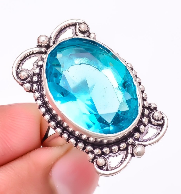 Blue Topaz Gemstone 925 Silver Plated Jewelry Ring s.7 F2573