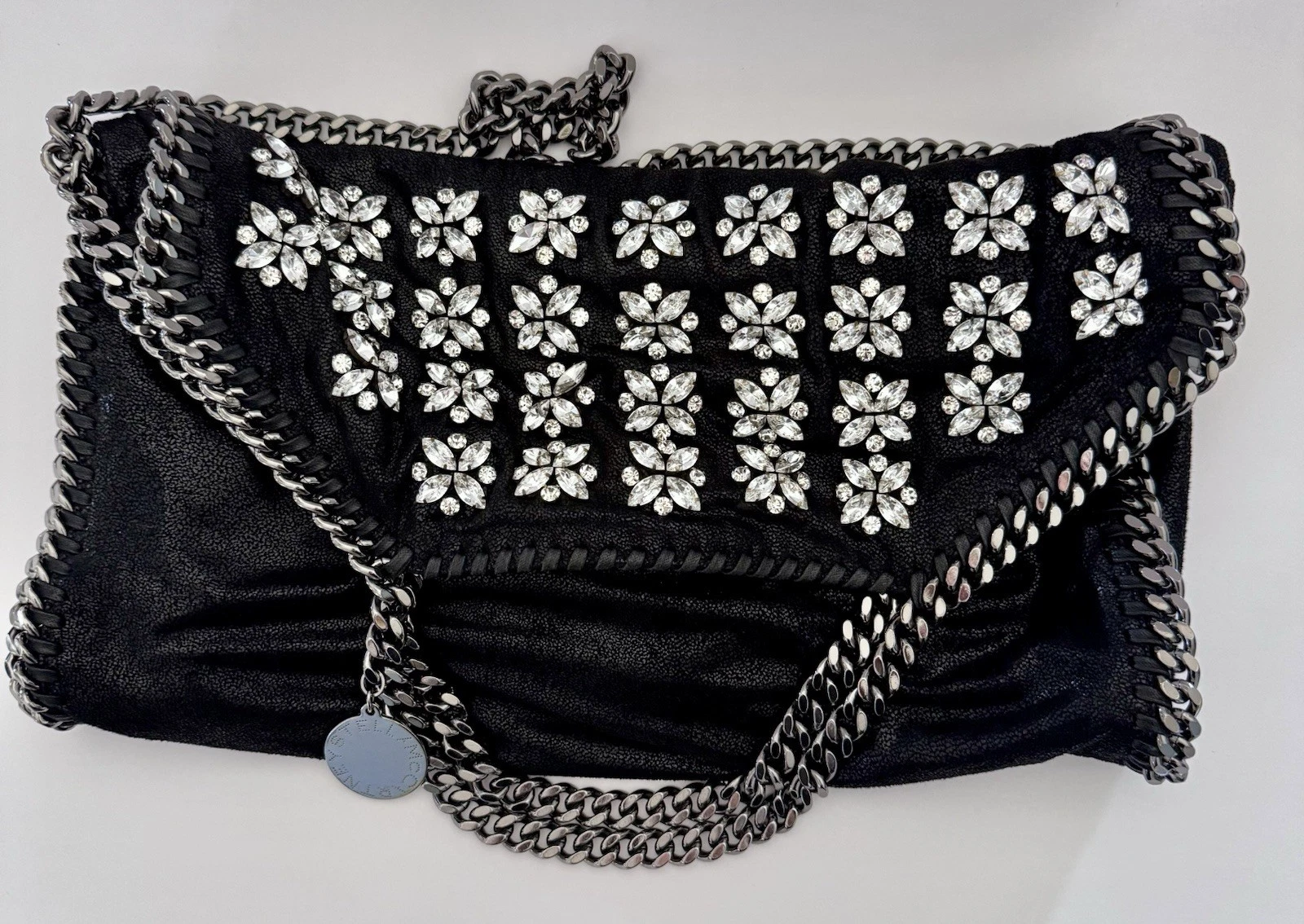 Stella McCartney — Stella Mccartney Eco Leather Shoulder Bag Auth Falabella Black Large Rhinestone