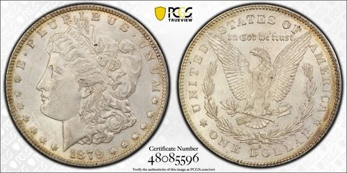 1879 S MORGAN SILVER DOLLAR REV OF 78 PCGS AU58 True View Gold Shield
