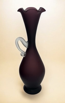 Vintage Lefton Amethyst Purple Frosted Satin Glass Bud Vase Hand Blown Japan MCM