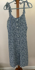 GAP Midi Sundress Front Button Closure Blue White Floral Pattern Size 10