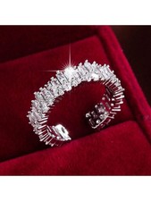 Silver Cubic Zirconia Baguette Cuff Ring One Size