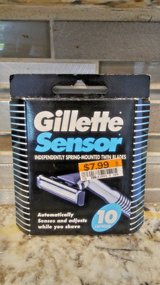 VINTAGE GILLETTE (10) SENSOR CARTRIDGES BRAND NEW FACTORY SEALED 25+ YEARS OLD 