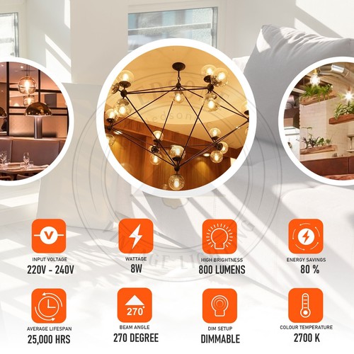 LEDSONE G95 Globe Birne E27 Vintage LED Edison Style 4W Amber Filament Glühbirne - Bild 5 von 9