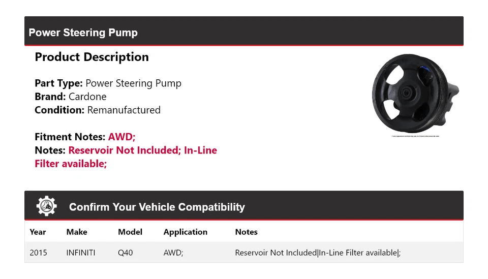 Bomba de dirección asistida Cardone Infiniti Q40 2015 AWD Foto 2 de 4