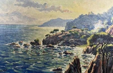 Oil Landscape post-Impressionist View A Coast Rocky Signed 13 13/16x21 1/8in