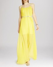 HALSTON HERITAGE Belted Sheer Overlay Maxi Dress Size L MSRP: $395.00