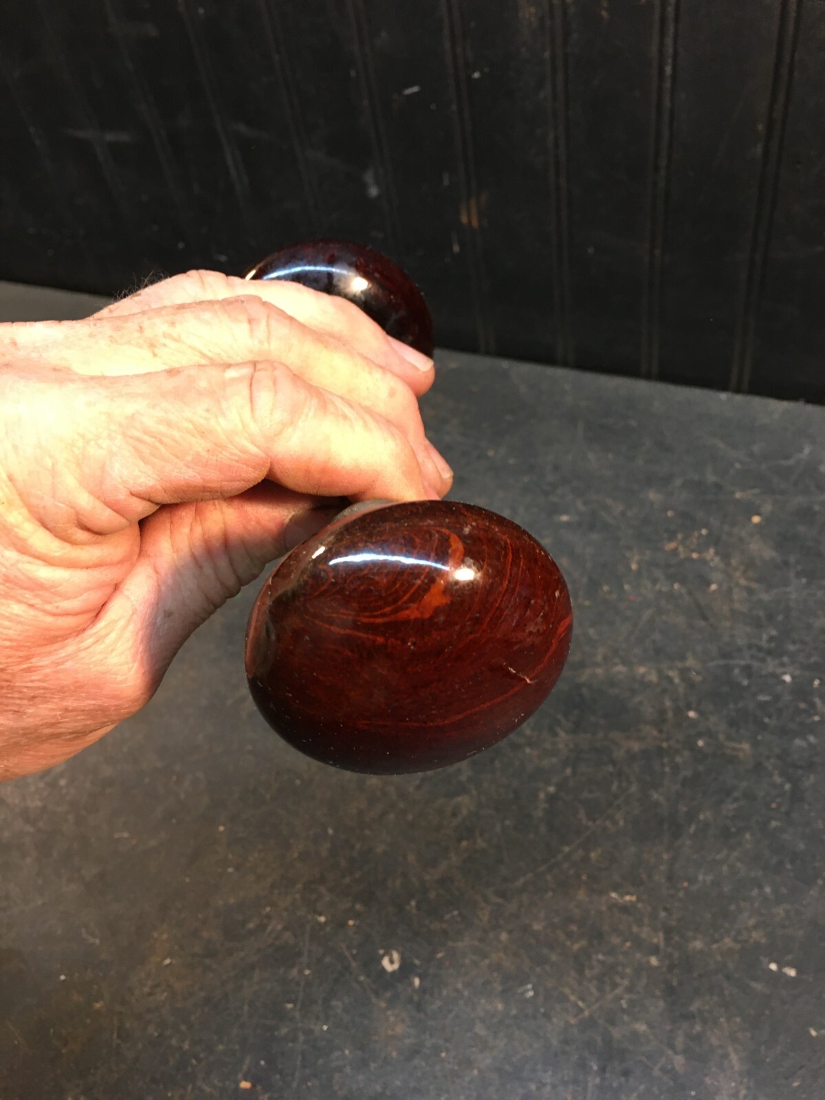 Pair of 1800s Antique Brown Swirl Tiger Eye Bennington Porcelain Door
