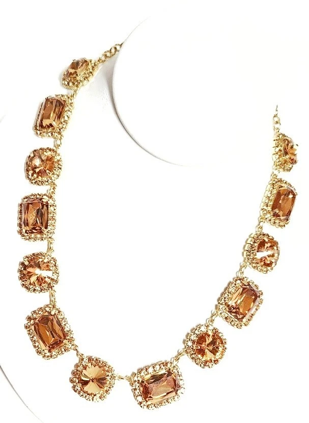 Ann Taylor Crystal Textured Statement Necklace Bronze Multi Goldtone Plated NWT - Image 3 of 4