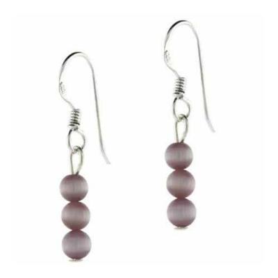 925 Silver Lavender Cats Eye Bead Dangle Earrings