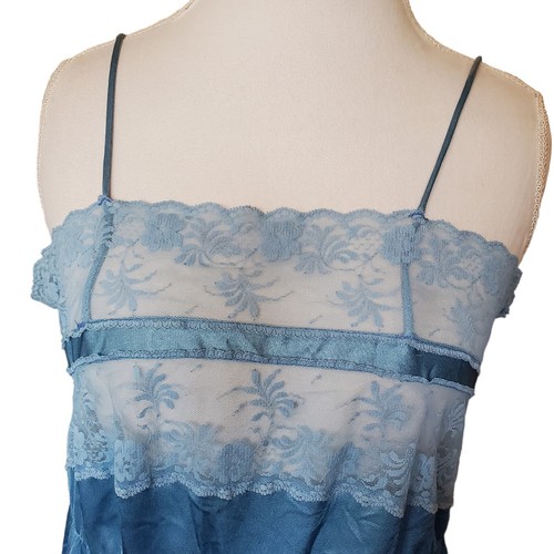 Vintage Satin Lace Sheer Bodysuit Negligee Lingerie M/L Blue - Picture 2 of 11