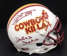 Santana Moss Signed Flat White Custom Redskins Mini W Dallas Sucks Inscript