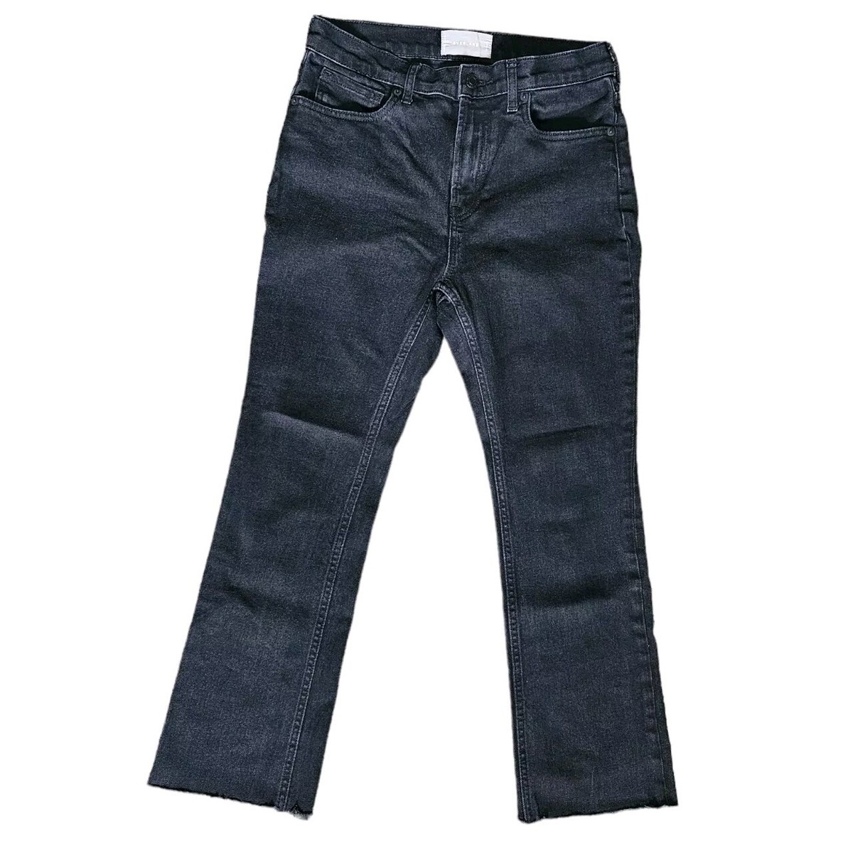 Everlane Women's Black High rise Kick Boot Cut Crop Jeans Raw Hem Size 28R