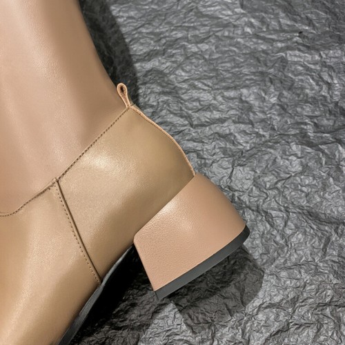 Womens Real Leather Mid Block Heels Round Toe Rhinestone Decor Knee High Boots - Picture 20 of 25