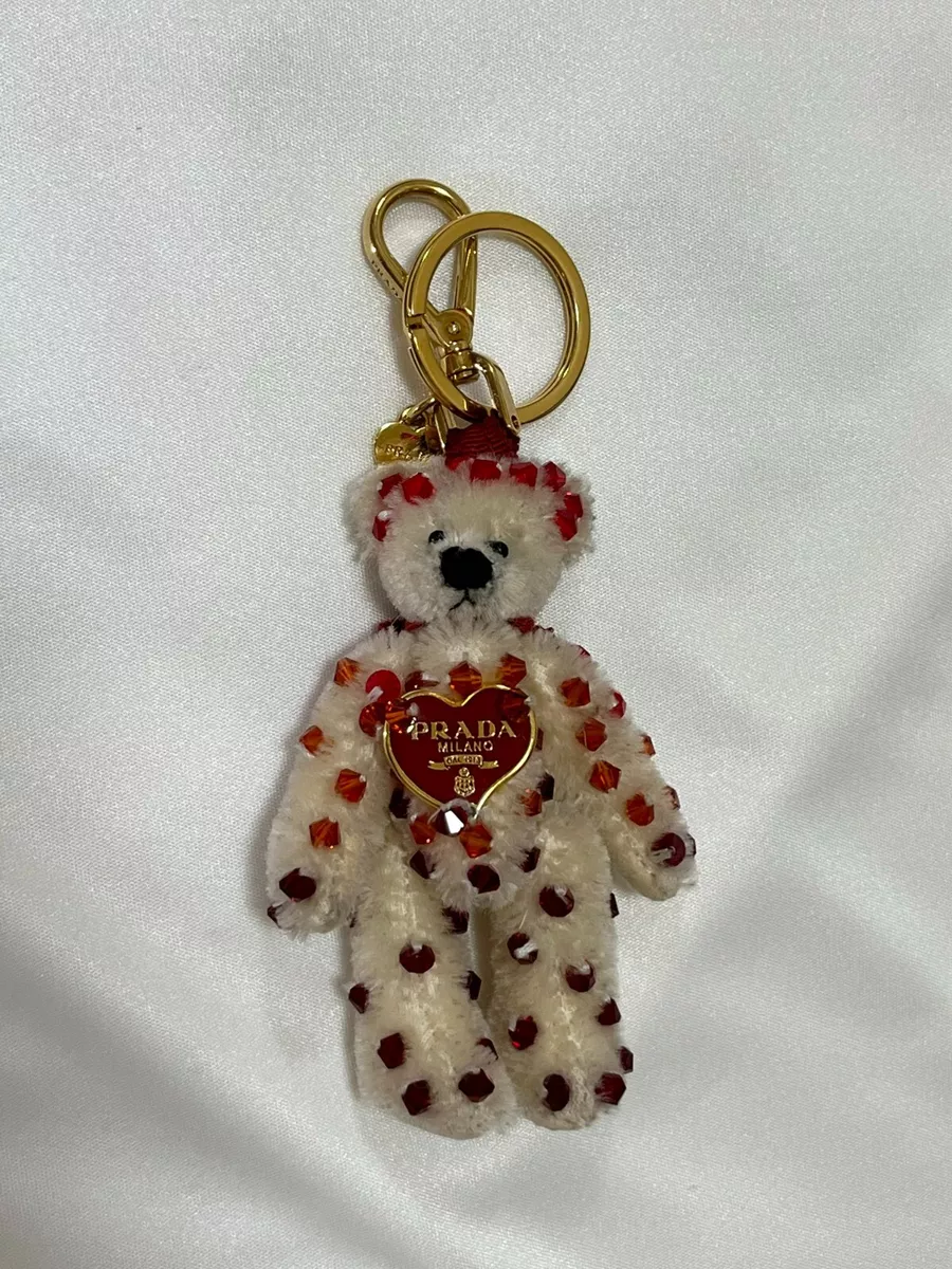 PRADA Key ring Key holder chain Bag charm AUTH bear White Heart Plate Red  F/S | eBay