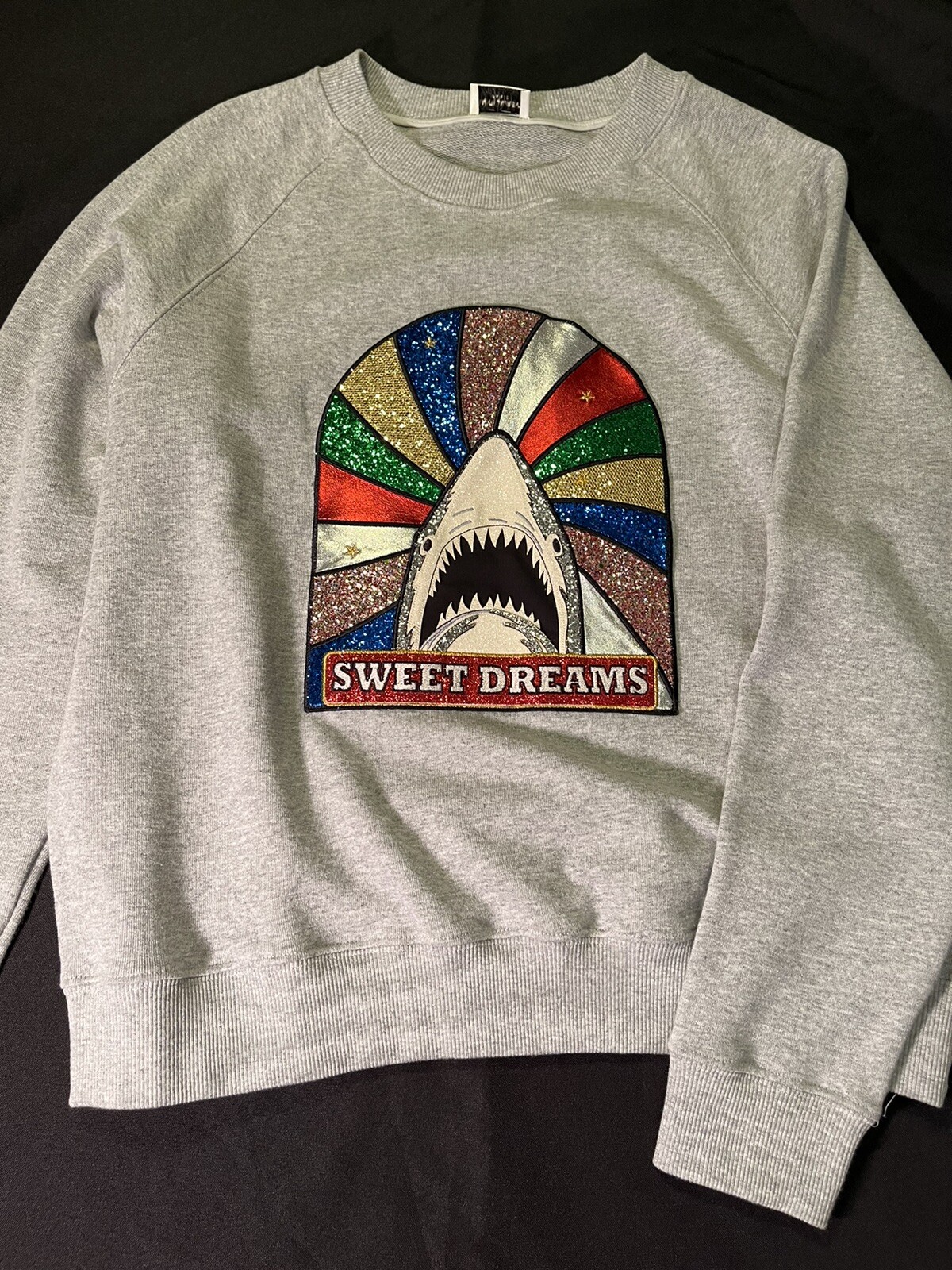 FELPA MAGLIONE SAINT LAURENT PARIS SWEET DREAMS SHARK GRIGIO PELLE GLITTER