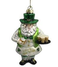 BLOWN GLASS LOVE THE IRISH SANTA ORNAMENT BEER IRELAND NWT