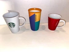 Starbucks Coffee Mugs, 2013 Christmas, White Large, Multi Thermo Authentic 3 pce