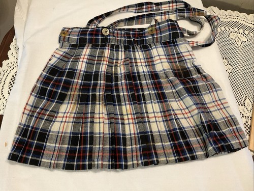 Vintage red white blue plaid pleated school skirt with straps, size 4-6 - Picture 3 of 11