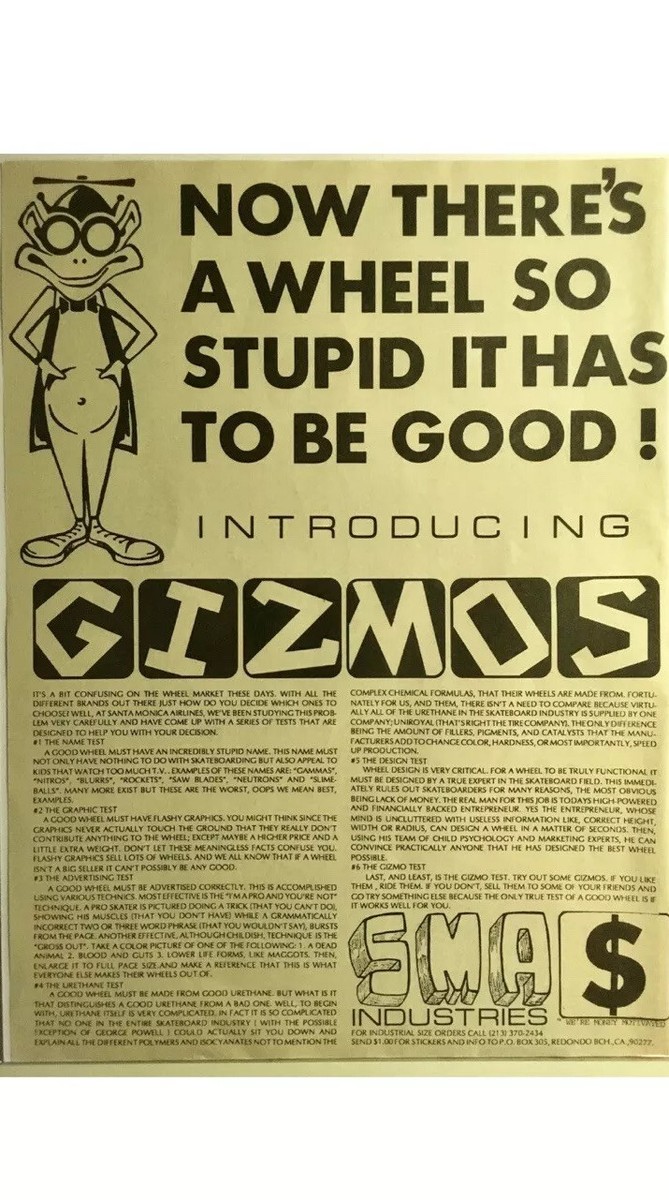 Vintage skateboard sticker SMA World industries Gizmo Wheel Natas