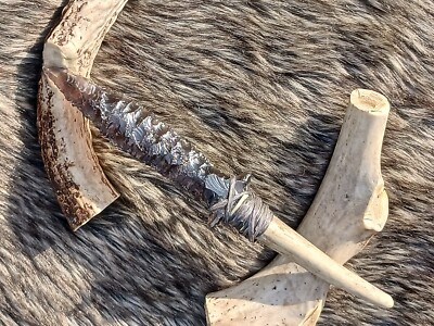 Hand-Knapped Banded Obsidian Dagger Hafted in White Tail Deer Antler Tine