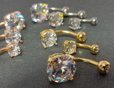 3pc Value Pack 5mm, 7mm, 10mm Prong Set Round CZ Gem Belly Rings Navel Naval