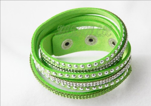BLING WRAPPED LT. GREEN LEATHER & RHINESTONE BRACELET/NECKLACE - Picture 4 of 8