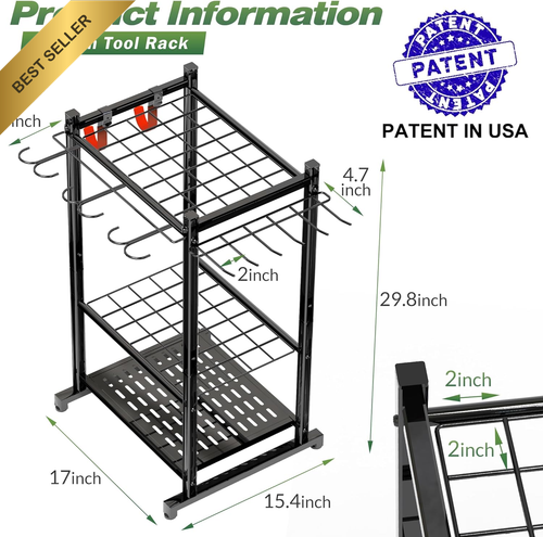 Garden Tool Organizer Tower Rack Holds 50 Tools Heavy Duty Steel Black - Picture 2 of 12