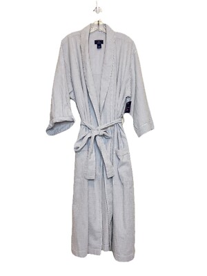 Saddlebred Cotton Bathrobe Belted Pockets One Size Unisex Blue Striped NWT