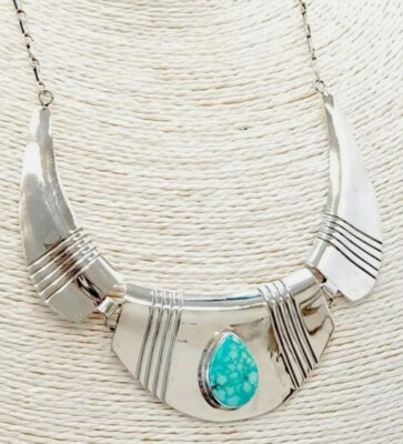 Indian Zuni Sensa Eustace Sterling Silber Halskette Collier mit Larimar