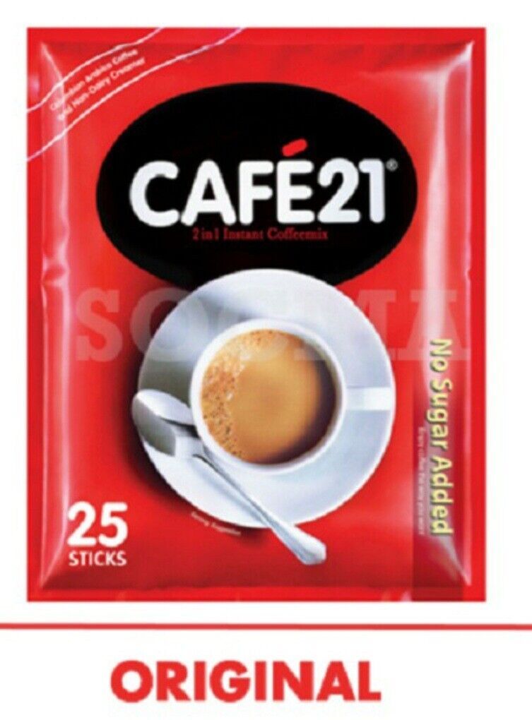 CAFE21 2 IN 1 INSTANT COFFEE MIX NO SUGAR ADDED 25 sticks/pack x 6 pack
