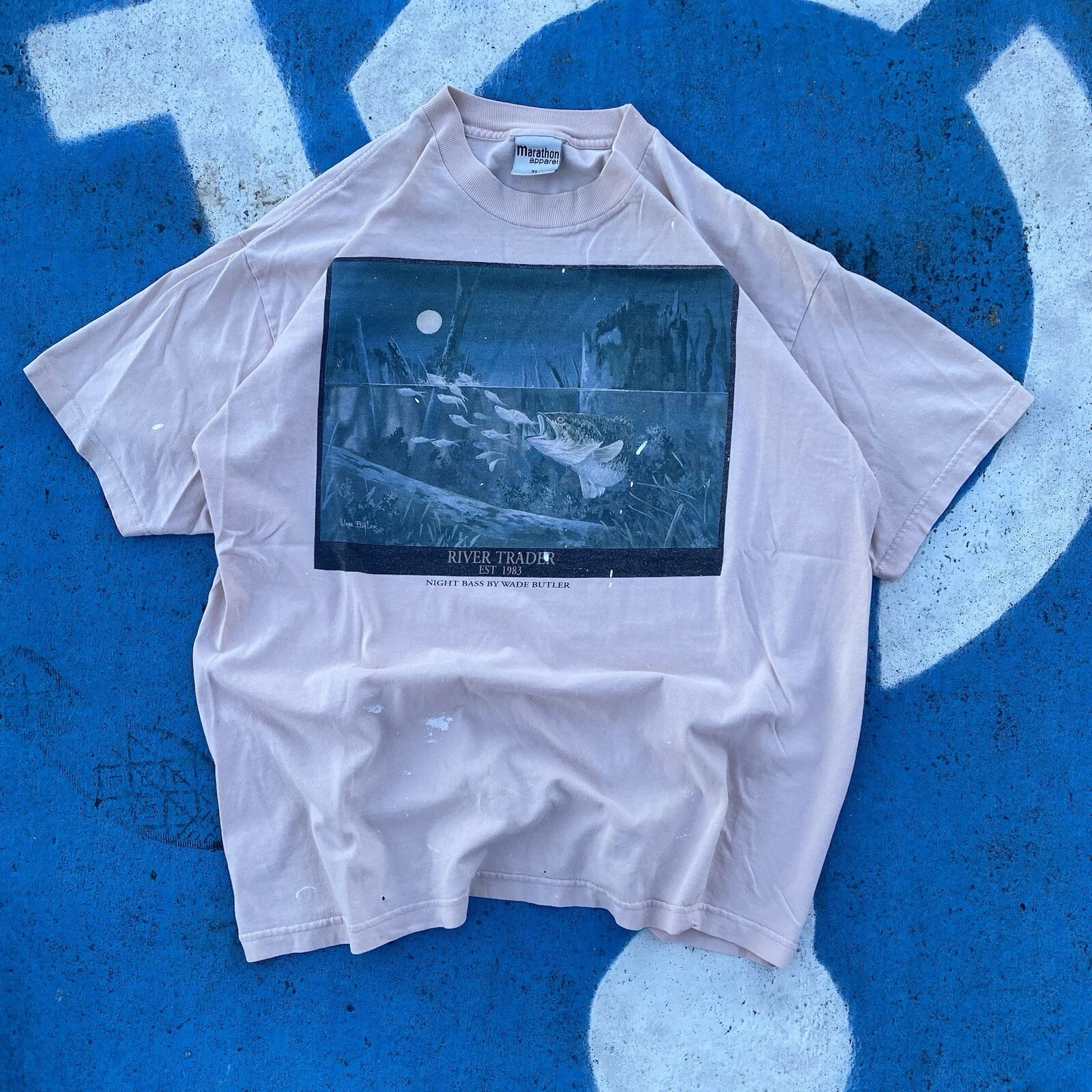 Vintage Marathon Apparel River Trader Bass Fishing Shirt, Tagged XL, 23.5x29.5